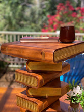 Load image into Gallery viewer, Side Table, corner Stool, Plant Stand Raintree Wood Natural Finish-Book Stack stool Gold pages