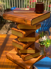 Load image into Gallery viewer, Side Table, corner Stool, Plant Stand Raintree Wood Natural Finish-Book Stack stool Gold pages