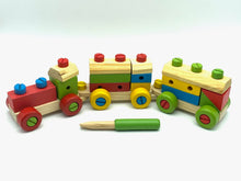 Load image into Gallery viewer, Wooden Train Nut Combination with Puzzle Shapes Stacking Train-52 pieces.