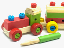 Load image into Gallery viewer, Wooden Train Nut Combination with Puzzle Shapes Stacking Train-52 pieces.