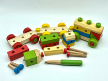 Load image into Gallery viewer, Wooden Train Nut Combination with Puzzle Shapes Stacking Train-52 pieces.