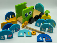 Load image into Gallery viewer, Wooden Train Toy with Puzzle Shapes for building and imaginative play