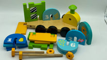 Load image into Gallery viewer, Wooden Train Toy with Puzzle Shapes for building and imaginative play