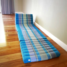 Load image into Gallery viewer, Thai kapok cushion Day bed roll out mattress 3-Folds with backrest Cushion -100% Thailand handmade Kapok-Blue