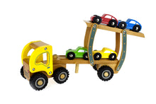 Load image into Gallery viewer, Kids Wooden Car Carrier Truck Toy (Beech Wood) 6 Rubber Wheels movable tray and cars-Age: 18 M+.