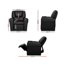 Load image into Gallery viewer, Keezi Kids Recliner Chair Black PU Leather Sofa Lounge Couch Children Armchair