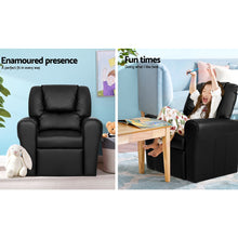 Load image into Gallery viewer, Keezi Kids Recliner Chair Black PU Leather Sofa Lounge Couch Children Armchair