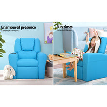 Load image into Gallery viewer, Keezi Kids Recliner Chair Blue PU Leather Sofa Lounge Couch Children Armchair