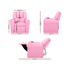Load image into Gallery viewer, Keezi Kids Recliner Chair Pink PU Leather Sofa Lounge Couch Children Armchair
