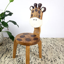 Load image into Gallery viewer, Kids Wooden Table + 2 Chairs Set Giraffe Design Carved Timber Children Furniture.