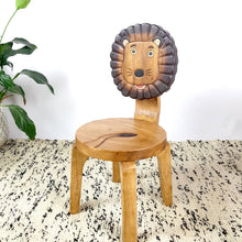Load image into Gallery viewer, Children’s wooden chair: Lion themed with solid backrest