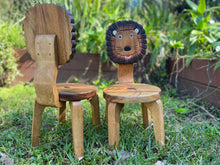 Load image into Gallery viewer, Kids Wooden Table + 2 Chairs Set Lion Design Carved Timber Children Furniture