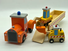 Load image into Gallery viewer, Kids wooden truck with tippers toy diggers and tilt tray