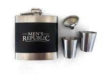 Load image into Gallery viewer, Fathers Day Gift Men's Republic Hip Flask, Funnel and 2 Cups - Silver/Black