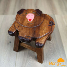 Load image into Gallery viewer, Kids Wooden LION Table + 2 animal stools complete set -hand carved Timber Children Furniture.