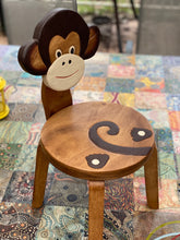 Load image into Gallery viewer, Children's hand crafted wood Chair With back rest Animal MONKEY Theme Children’s Chair and Toddlers Stepping Stool.