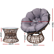 Load image into Gallery viewer, Gardeon Outdoor Lounge Setting Papasan Chairs Table Patio Furniture Wicker Brown