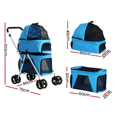 Load image into Gallery viewer, Pet Stroller Dog Pram Large Cat Carrier Travel Foldable 4 Wheels Double