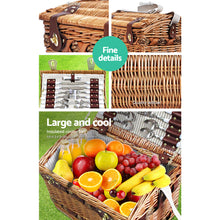 Load image into Gallery viewer, Alfresco 4 Person Picnic Basket Baskets Wicker Deluxe Outdoor Insulated Blanket
