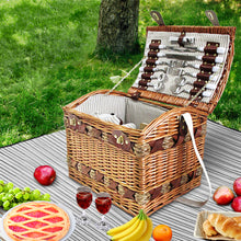 Load image into Gallery viewer, Alfresco 4 Person Picnic Basket Baskets Wicker Deluxe Outdoor Insulated Blanket