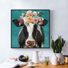 Load image into Gallery viewer, Wall art canvas framed print Daisy Cow 100cm x 100cm