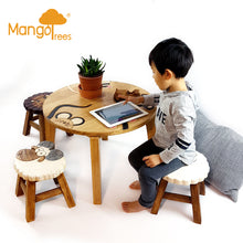 Load image into Gallery viewer, Kids Wooden LION Table + 2 animal stools complete set -hand carved Timber Children Furniture.