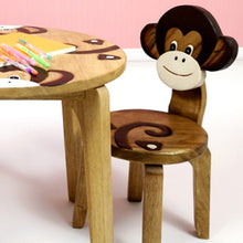 Load image into Gallery viewer, Children's hand crafted wood Chair With back rest Animal MONKEY Theme Children’s Chair and Toddlers Stepping Stool.