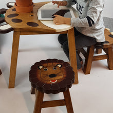 Load image into Gallery viewer, Kids Chair Wooden Stool Animal Lion Theme Children’s Chair and Toddlers Stepping Stool.