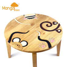 Load image into Gallery viewer, Kids Wooden LION Table + 2 animal stools complete set -hand carved Timber Children Furniture.