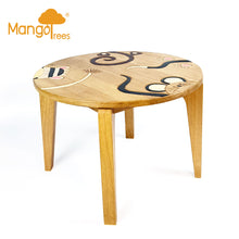 Load image into Gallery viewer, Kids Wooden Monkey Tails Table + 4 animal stools complete set -hand carved Timber Children Furniture.