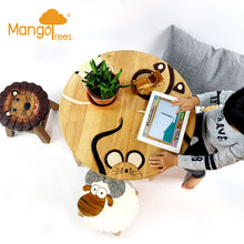 Load image into Gallery viewer, Kids Wooden Monkey Tails Table + 4 animal stools complete set -hand carved Timber Children Furniture.
