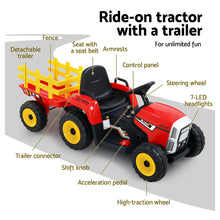 Load image into Gallery viewer, Rigo Ride On Car Tractor Trailer Toy Kids Electric Cars 12V Battery Red