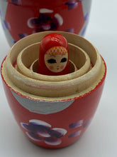 Load image into Gallery viewer, Wooden Nesting Dolls 5pcs in red & silver