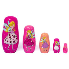Load image into Gallery viewer, Pink Princess Fairy Wooden nesting dolls 5 pcs in box