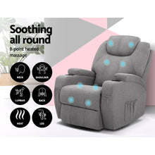 Load image into Gallery viewer, Artiss Recliner Chair Electric Massage Chairs Heated Lounge Sofa Fabric Grey