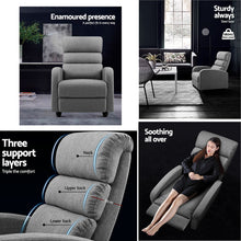 Load image into Gallery viewer, Artiss Luxury Recliner Chair Chairs Lounge Armchair Sofa Fabric Cover Grey