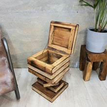 Load image into Gallery viewer, Side Table, Book Stack Theme corner Stool, Plant Stand Raintree Wood with storage compartment