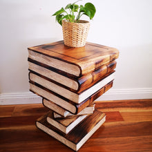 Load image into Gallery viewer, Side Table, Book Stack Theme corner Stool, Plant Stand Raintree Wood with storage compartment