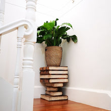 Load image into Gallery viewer, Side Table, Book Stack Theme corner Stool, Plant Stand Raintree Wood with storage compartment