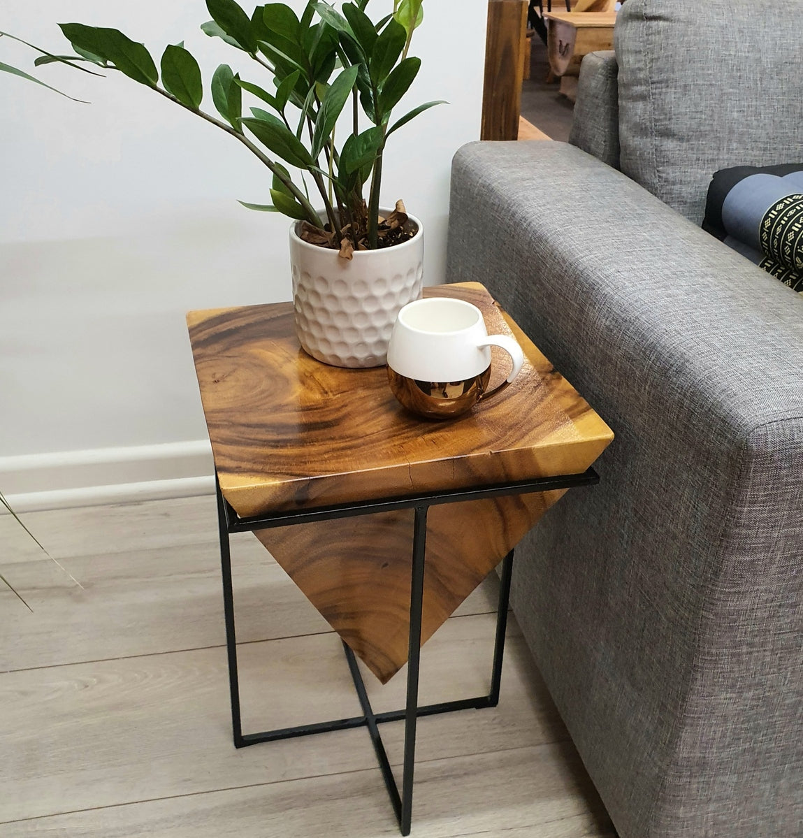Pyramid Side Table/Corner Stool/Plant Stand Raintree Wood Natural