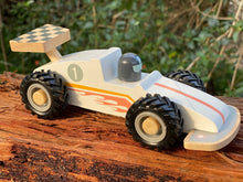 Load image into Gallery viewer, Wooden kids racing car white-20 cm long