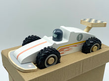 Load image into Gallery viewer, Wooden kids racing car white-20 cm long