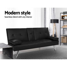 Load image into Gallery viewer, Artiss Sofa Bed Lounge Futon Couch 3 Seater Leather Cup Holder Recliner