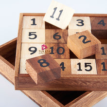 Load image into Gallery viewer, Slide 15 numbers sort brain teaser puzzle, wood, handmade 3D puzzle-sort the numbers in correct order