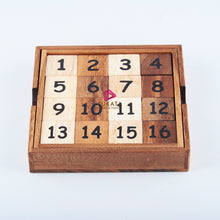 Load image into Gallery viewer, Slide 15 numbers sort brain teaser puzzle, wood, handmade 3D puzzle-sort the numbers in correct order