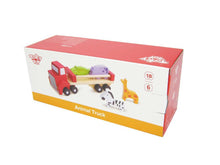 Load image into Gallery viewer, Children's wooden truck toy with wood animals. Zebra and Giraffe.