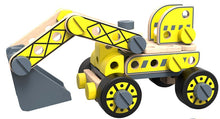 Load image into Gallery viewer, DIY wooden model kit Forklift roller and excavator in kit with tools.