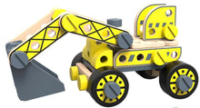 Load image into Gallery viewer, DIY wooden model kit Forklift roller and excavator in kit with tools.