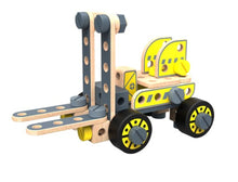 Load image into Gallery viewer, DIY wooden model kit Forklift roller and excavator in kit with tools.