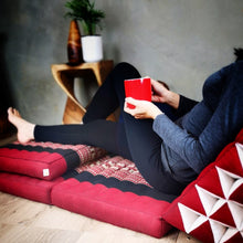 Load image into Gallery viewer, Thai kapok cushion Day bed roll out mattress 3-Folds with backrest Cushion -100% Thailand handmade Kapok-Red